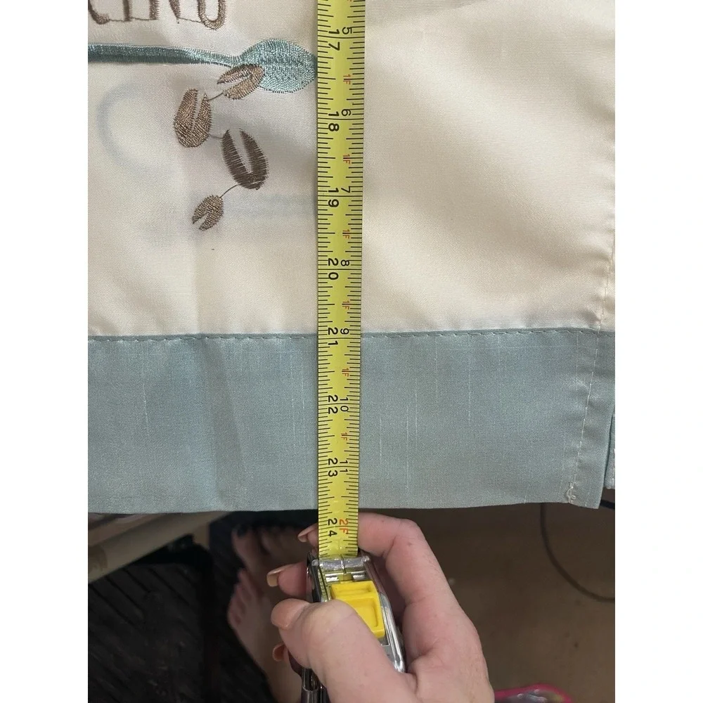 Latte Cappuccino Embroidered Café Tier Curtains 29x24 Beige/Blue Rod Pocket
